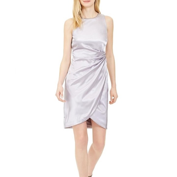 Calvin Klein Silver Ruched Drape Sleeveless Jewel Neck Above The Knee Cocktail - Picture 1 of 6